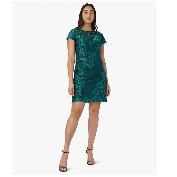 Adrianna Papell Dresses & Skirts - Adrianna Papell NEW Size 12 Dark Jade Green Women's Lace A Line Shift Mini Dress